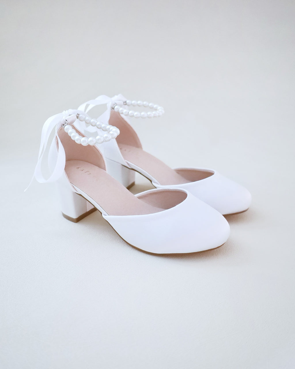 Girls Satin Block Heel with Wrapped Satin Tie, Flower Girls Shoes