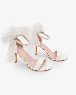 Satin High Heel Wedding Sandals with Tulle Back BowWomen Shoes