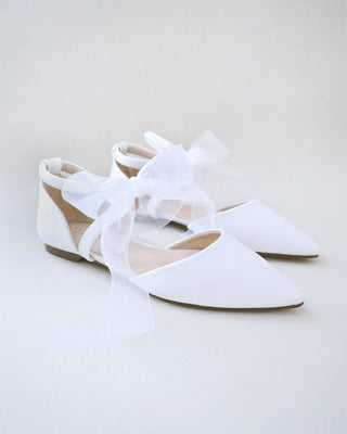 Satin Pointy Toe Flats with Chiffon Ribbon TieWomen Shoes