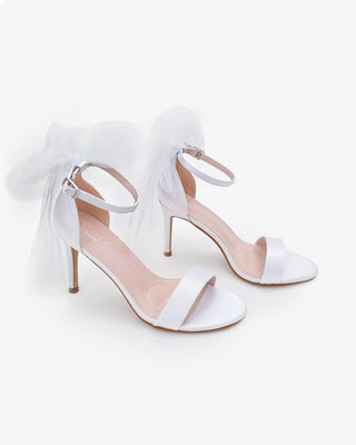 Satin High Heel Wedding Sandals with Tulle Back BowWomen Shoes
