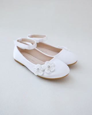 Satin Flower Girls Ballet Flats with All Pearls Chassia FlowersKids Shoes