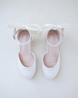 Girls Satin Block Heel with Back Satin BowKids Shoes