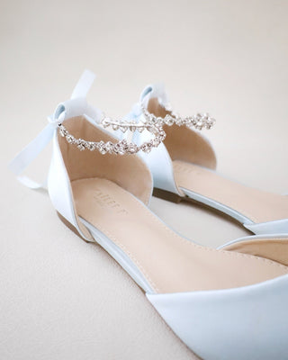 Satin Pointy Toe Wedding Flats with Amaryllis StrapWomen Shoes