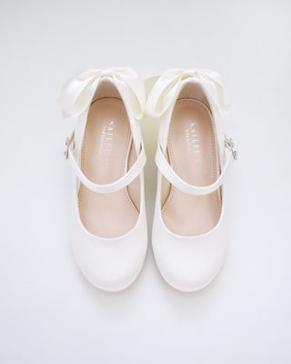 Girls Satin Mary Jane Block Heel with Back Satin BowKids Shoes