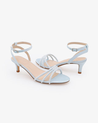 Strappy Satin Kitten Heel Sandals with Mini PearlsWomen Shoes