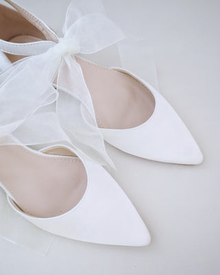 Satin Pointy Toe Flats with Chiffon Ribbon TieWomen Shoes