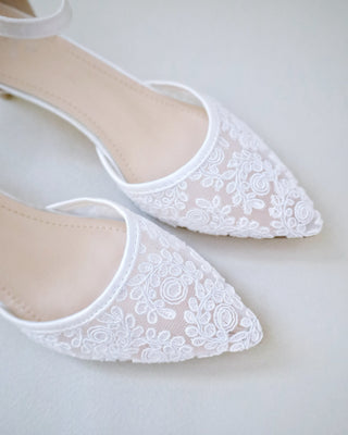 Crochet Lace Pointy Toe Wedding Kitten Low HeelWomen Shoes