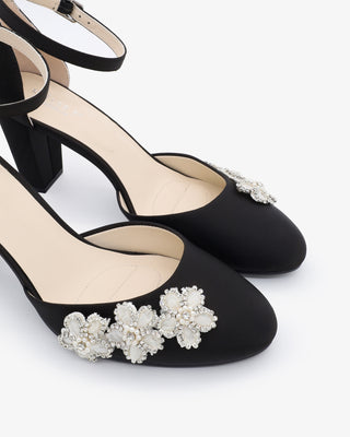 Satin Block Heel with Rhinestones Chassia FlowerWomen Shoes