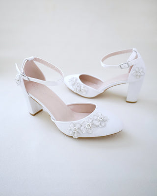 Satin Wedding Block Heel with Rhinestones Chassia FlowerWomen Shoes