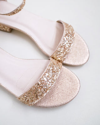 Rock Glitter Low Block Heel Wedding Sandals with Back Satin BowWomen Shoes