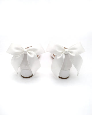 Round Toe Satin Low Block Heel with Back Satin BowWomen Shoes