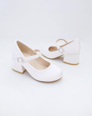 Girls Satin Mary Jane Block Heel with Mini PearlsKids Shoes