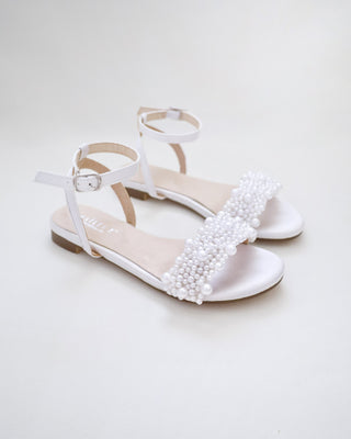 Girls Satin Evening Flat Sandal with Perla AppliqueKids Shoes