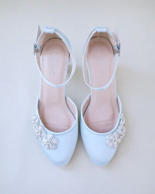 Satin Wedding Block Heel with Rhinestones Chassia FlowerWomen Shoes