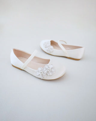Satin Mary Jane Flats with Rhinestones Chassia FlowerKids Shoes