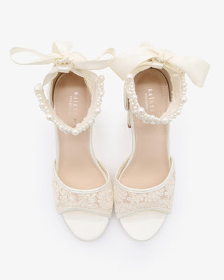 Crochet Lace Block Heel Sandals with Perla Ankle StrapWomen Shoes