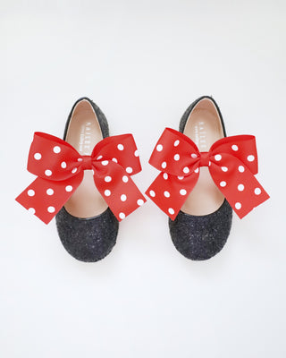 Black Rock Glitter Mary Jane with Red Polka Dot Grosgrain BowKids Shoes