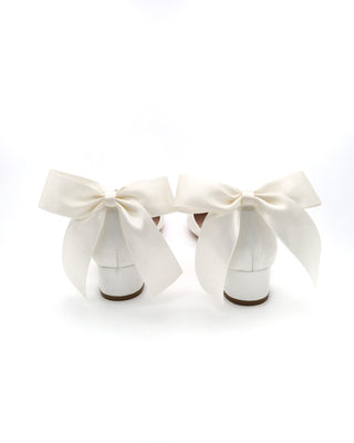 Round Toe Satin Low Block Heel with Back Satin BowWomen Shoes