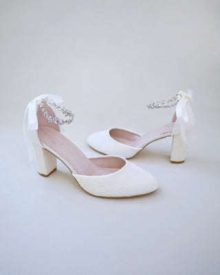 Lace Block Heel with Amaryllis Crystal StrapWomen Shoes
