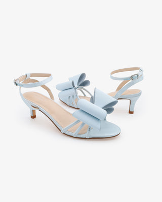 Satin Strappy Kitten Heel Sandals with Front Tuxie BowWomen Shoes