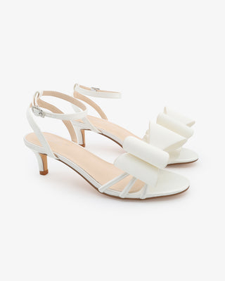 Satin Strappy Kitten Heel Sandals with Front Tuxie BowWomen Shoes