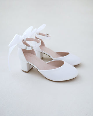 Girls Satin Block Heel with Back Satin BowKids Shoes