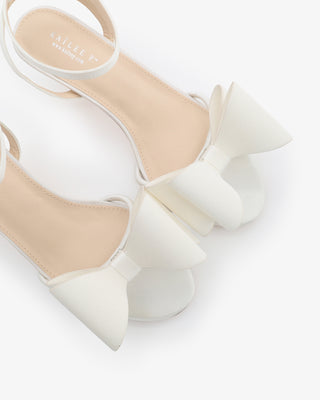 Satin Strappy Kitten Heel Sandals with Front Tuxie BowWomen Shoes