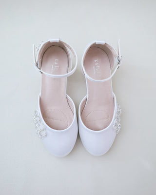Girls Satin Block Heel with Rhinestones Chassia FlowersKids Shoes