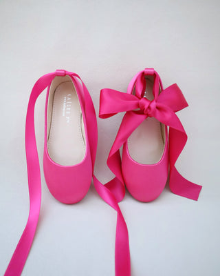 Satin Ballet Flats with Ankle Tie or Ballerina Lace UpKids Shoes