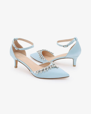 Satin Pointy Toe Kitten Low Heel with Starlet Rhinestones EmbellishmentsWomen Shoes