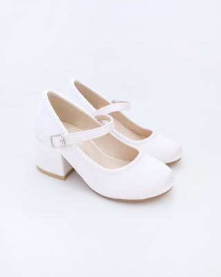 Girls Satin Mary Jane Block Heel with Mini PearlsKids Shoes