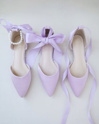 Satin Pointy Toe Flats with Satin Ankle Tie or Ballerina Lace UpWomen Shoes