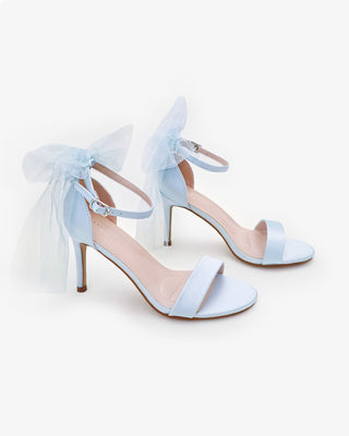 Satin High Heel Wedding Sandals with Tulle Back BowWomen Shoes