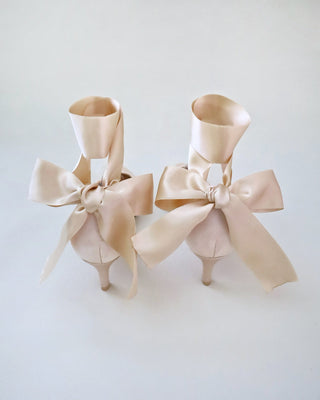 Satin Pointy Toe Kitten Low Heel with Wrapped Ankle TieWomen Shoes