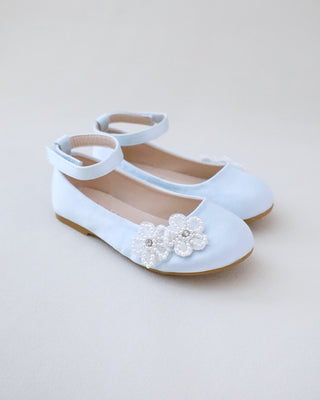 Satin Flower Girls Ballet Flats with All Pearls Chassia FlowersKids Shoes
