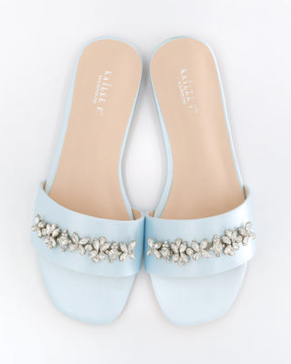 Satin Slip on Sandals with with Floral RhinestonesWomen Shoes