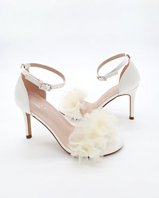 Satin High Heel Wedding Sandals with Ophelia Ruffles OrganzaWomen Shoes