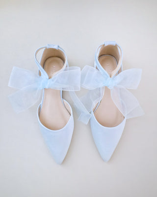 Satin Pointy Toe Flats with Chiffon Ribbon TieWomen Shoes