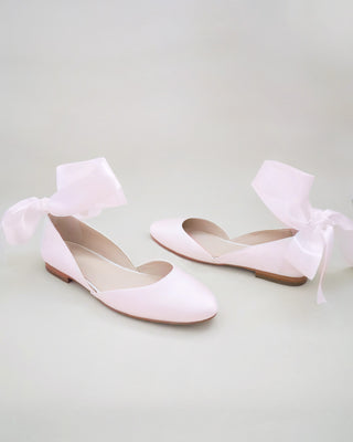 Satin Round Toe Evening Flat with Wrapped Ribbon TieWomen Shoes
