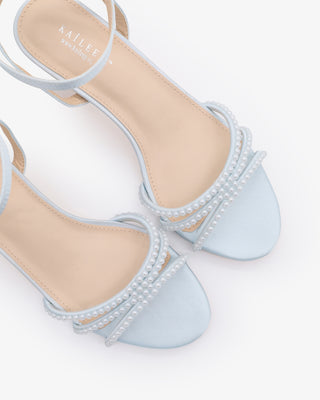 Strappy Satin Kitten Heel Sandals with Mini PearlsWomen Shoes
