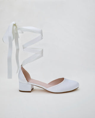 Round Toe Satin Low Block Heel with Ballerina Lace UpWomen Shoes
