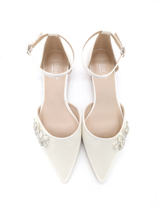 Satin Pointy Toe Wedding Flats with Rhinestones Chassia FlowerWomen Shoes