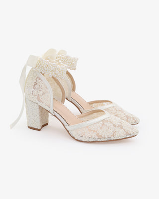 Lace Block Heel For Weddings with Perla Ankle StrapWomen Shoes