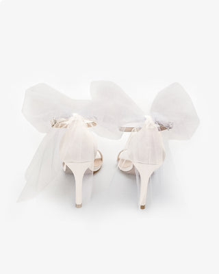 Satin High Heel Wedding Sandals with Tulle Back BowWomen Shoes