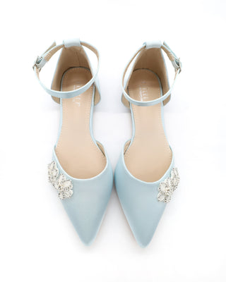 Satin Pointy Toe Wedding Flats with Rhinestones Chassia FlowerWomen Shoes
