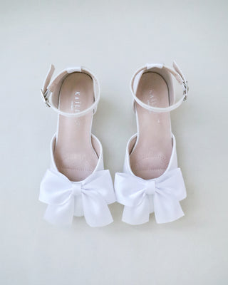 Girls Satin Block Heel with Front Satin BowKids Shoes