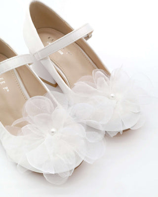 Girls Satin Mary Jane Block Heel with Ophelia FlowersKids Shoes