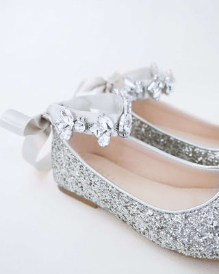 Rock Glitter Ballet Flats with Navette Cluster Rhinestones StrapKids Shoes