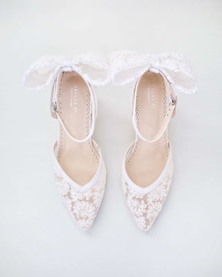 Lace Block Heel For Weddings with Back Crochet BowWomen Shoes