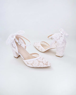 Lace Block Heel For Weddings with Back Crochet BowWomen Shoes